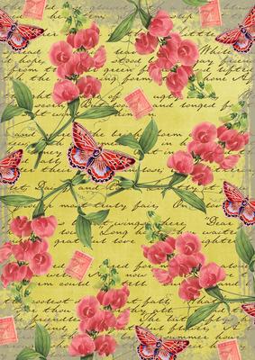 Lemon Coloured Sweet Pea Stamp A4 Backing Paper