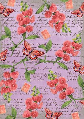 Lilac Coloured Sweet Pea Stamp A4 Backing Paper