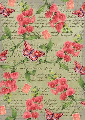 Olive Coloured Sweet Pea Stamp A4 Backing Paper