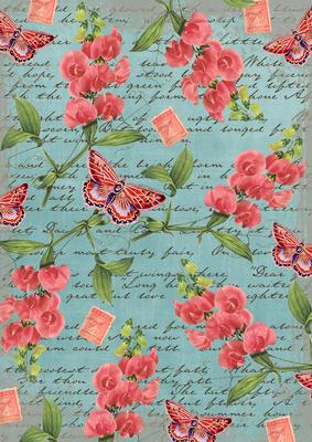Dusky Teal Coloured Sweet Pea Stamp A4 Backing Paper