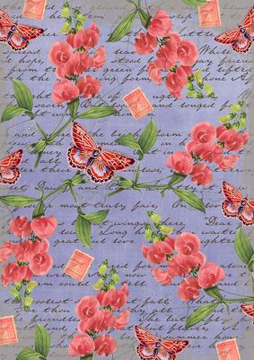 Blue Coloured Sweet Pea Stamp A4 Backing Paper