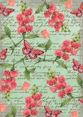 Mint Green Coloured Sweet Pea Stamp A4 Backing Paper