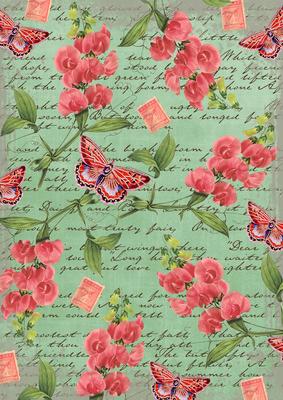 Mid Green Coloured Sweet Pea Stamp A4 Backing Paper
