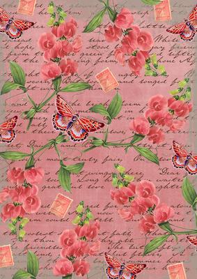 Red Coloured Sweet Pea Stamp A4 Backing Paper