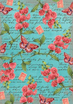 Teal Coloured Sweet Pea Stamp A4 Backing Paper