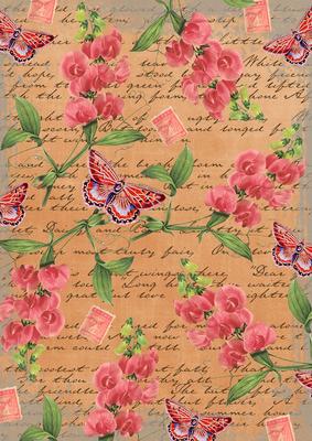 Burnt Orange Coloured Sweet Pea Stamp A4 Backing Paper