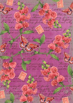 Cerise Coloured Sweet Pea Stamp A4 Backing Paper