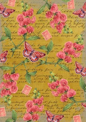 Gold Coloured Sweet Pea Stamp A4 Backing Paper
