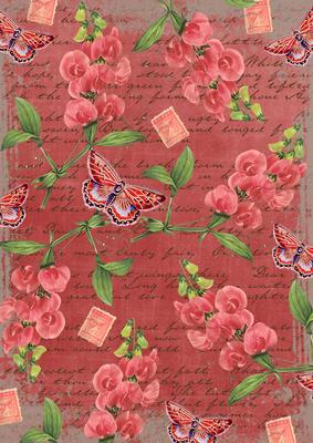Dark Red Coloured Sweet Pea Stamp A4 Backing Paper