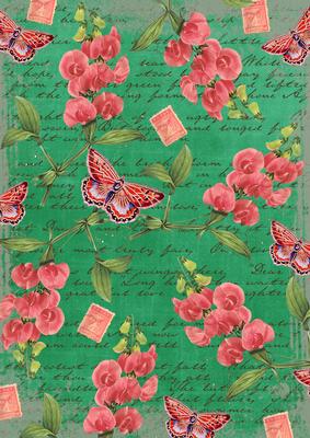 Dark Green Coloured Sweet Pea Stamp A4 Backing Paper
