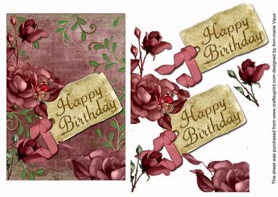 Just Plum Roses Birthday Tag Step by Step Decoupage