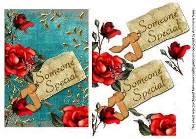 Red Roses Teal Someone Special Tag Step by Step Decoupage