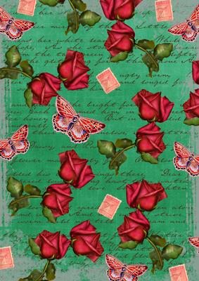 Dark Green Rose Vintage Stamp A4 Backing Paper
