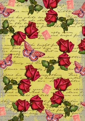 Lemon Rose Vintage Stamp A4 Backing Paper