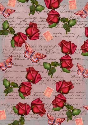 Dusky Pink Rose Vintage Stamp A4 Backing Paper