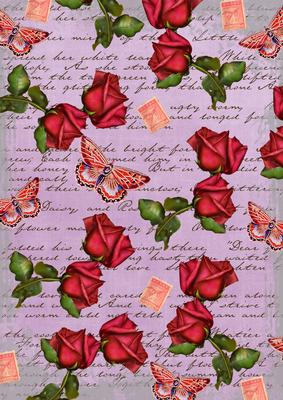 Lilac Rose Vintage Stamp A4 Backing Paper