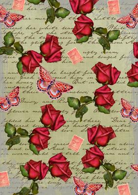 Olive Rose Vintage Stamp A4 Backing Paper