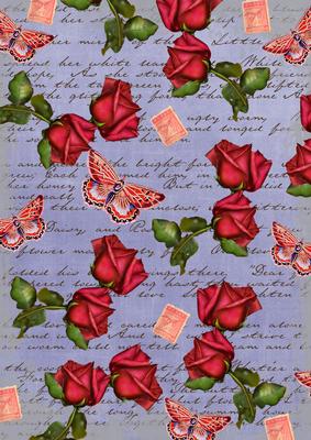 Blue Rose Vintage Stamp A4 Backing Paper