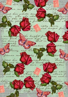 Mint Green Rose Vintage Stamp A4 Backing Paper