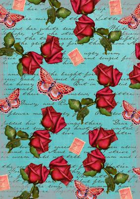 Teal Rose Vintage Stamp A4 Backing Paper
