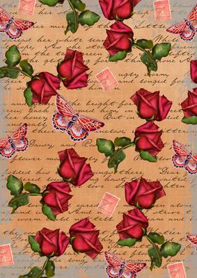Burnt Orange Rose Vintage Stamp A4 Backing Paper