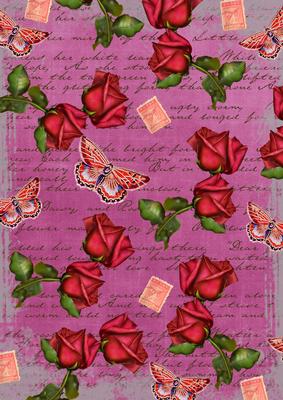 Cerise Rose Vintage Stamp A4 Backing Paper
