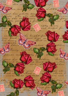 Vintage Tea Rose Vintage Stamp A4 Backing Paper
