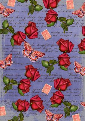 Dark Blue Rose Vintage Stamp A4 Backing Paper