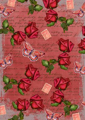 Dark Red Rose Vintage Stamp A4 Backing Paper