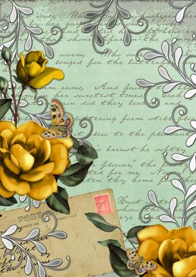 Mint Green Lemon Rose Postcard A4 Backing Paper