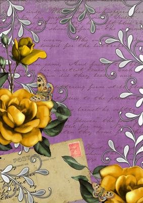 Purple Lemon Rose Postcard A4 Backing Paper