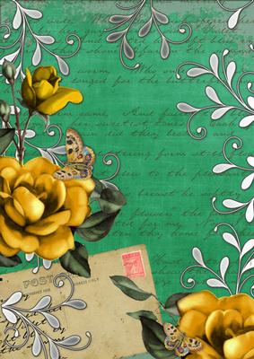 Dark Green Lemon Rose Postcard A4 Backing Paper