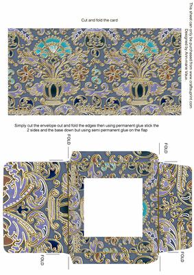 Blue Dark Enamel Damask Midi Card Envelope Sheet