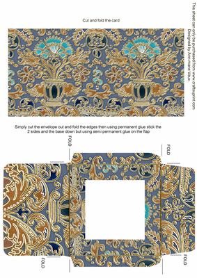Vintage Tea Dark Enamel Damask Midi Card Envelope Sheet