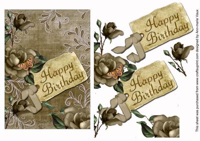 Natural Tea Roses Happy Birthday Tag Step by Step Decoupage