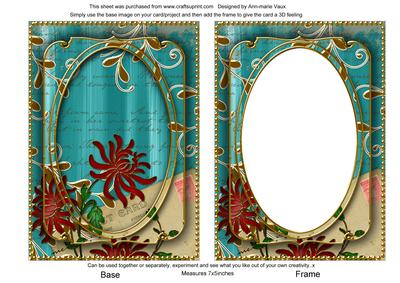 Teal Painted Red Honeysuckle 7x5in Shaker Frame and Base