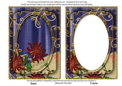 Dark Blue Paint Red Honeysuckle 7x5in Shaker Frame and Base