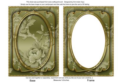 Olive Metallic All Over Rose 7x5in Shaker Frame and Base