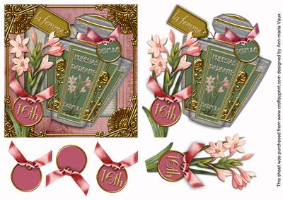 Freesias Perfume 16th Birthday Step by Step Decoupage Sheet