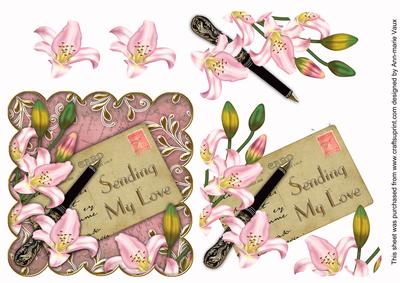 Pink Lillies Postcard Sending Love Step by Step Decoupage