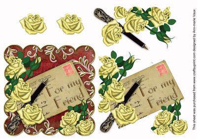 Lemon Rose Red Postcard for My Friend Step by Step Decoupage