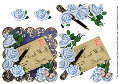 Blue Roses Postcard Get Well Soon Step by Step