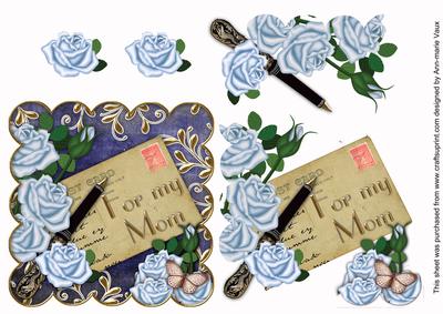 Blue Roses Postcard for My Mom Step by Step