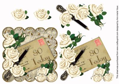 Cream Roses Scallop Postcard 80 Today Step by Step Sheet