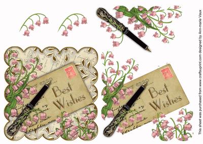 Pink Lily of the Valley Postcard Best Wishes Step by Step