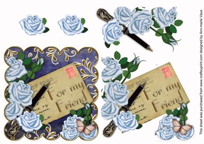 Blue Roses for My Friend Postcard Step by Step