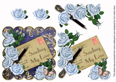 Blue Roses Sending My Love Postcard Step by Step