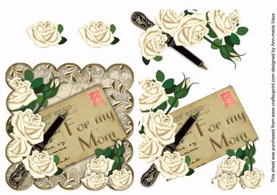 Cream Roses for My Mom Postcard Step by Step