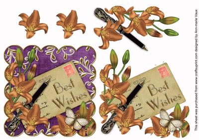 Orange Lily Purple Best Wishes Postcard Step by Step
