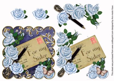 Blue Roses for My Sister Scallop Postcard Step by Step